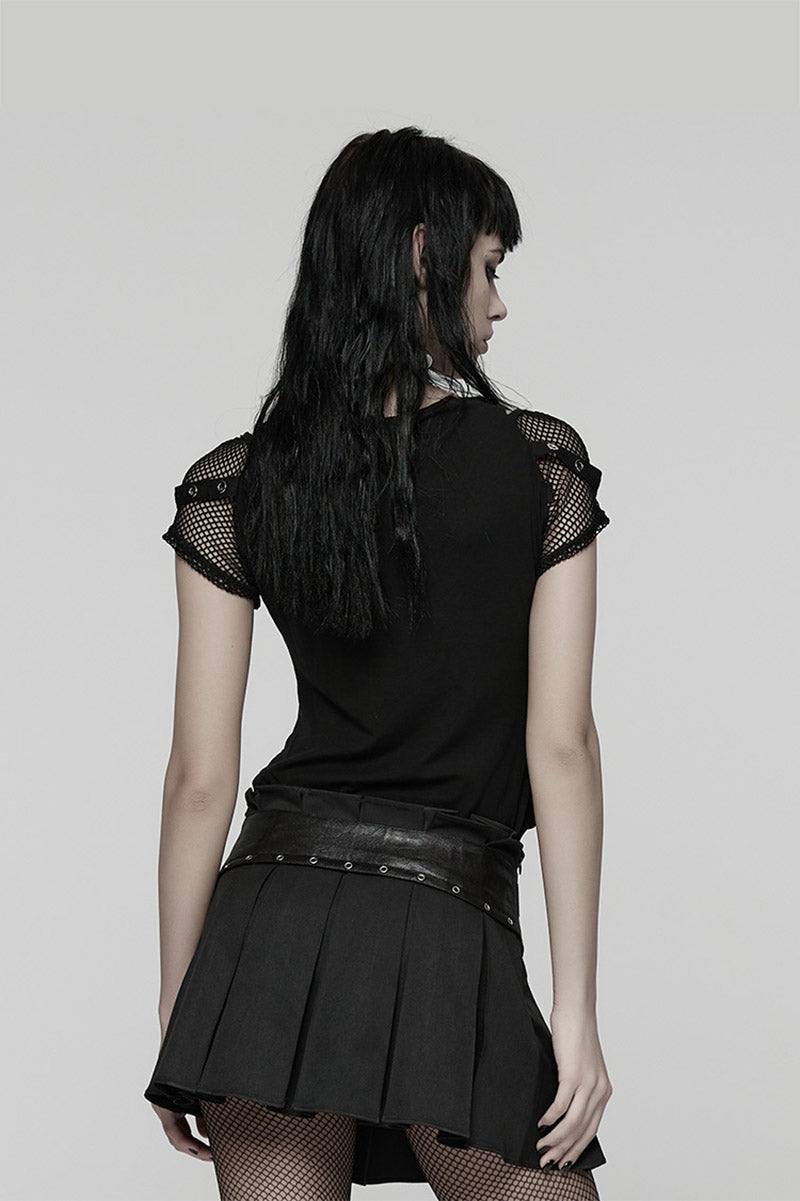 womens fishnet cap sleeve top