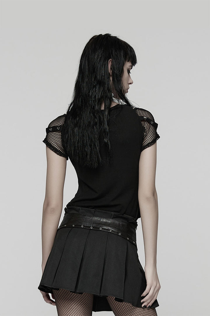 womens fishnet cap sleeve top