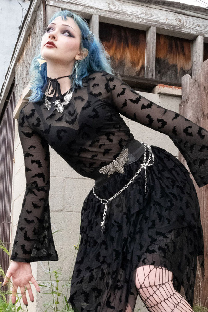 long sleeve flared mesh top by kreepsville 