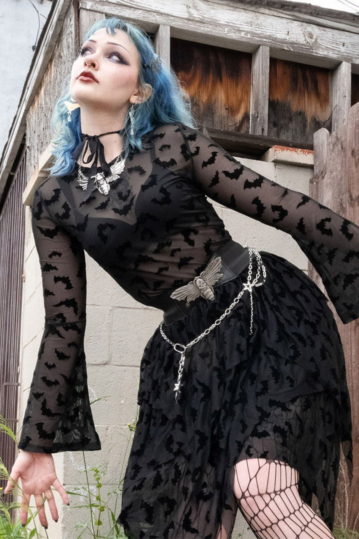 long sleeve flared mesh top by kreepsville 