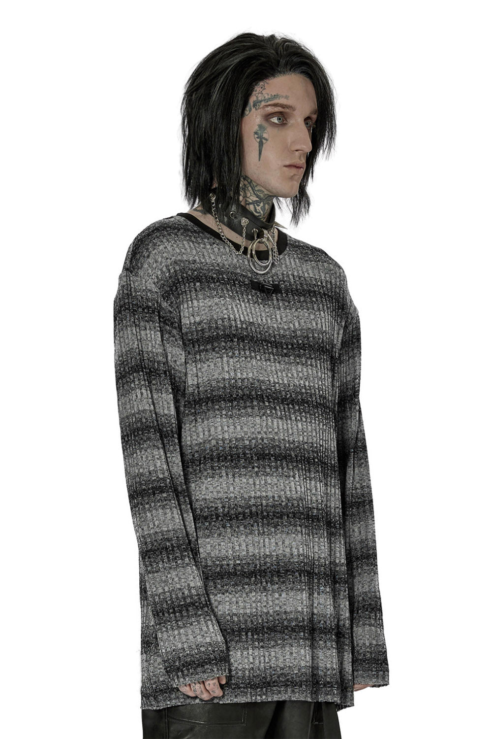plus size mens grey and black striped sweater top