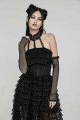 goth halterneck gown with matching gloves