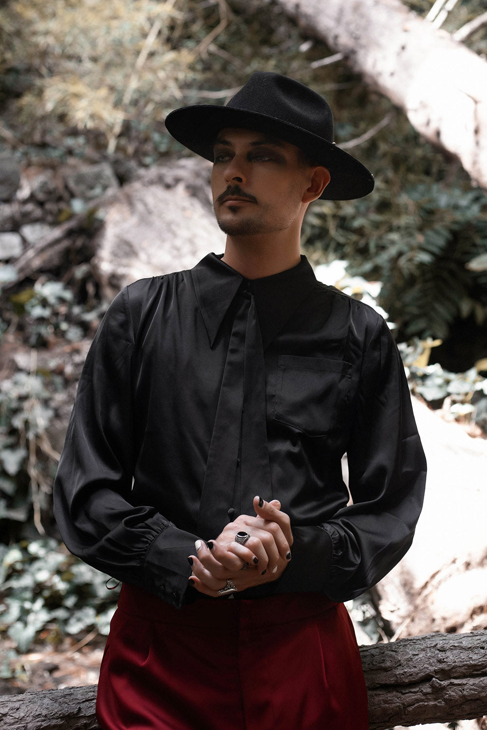 Edwardian button up pointed collar witchy blouse for men 