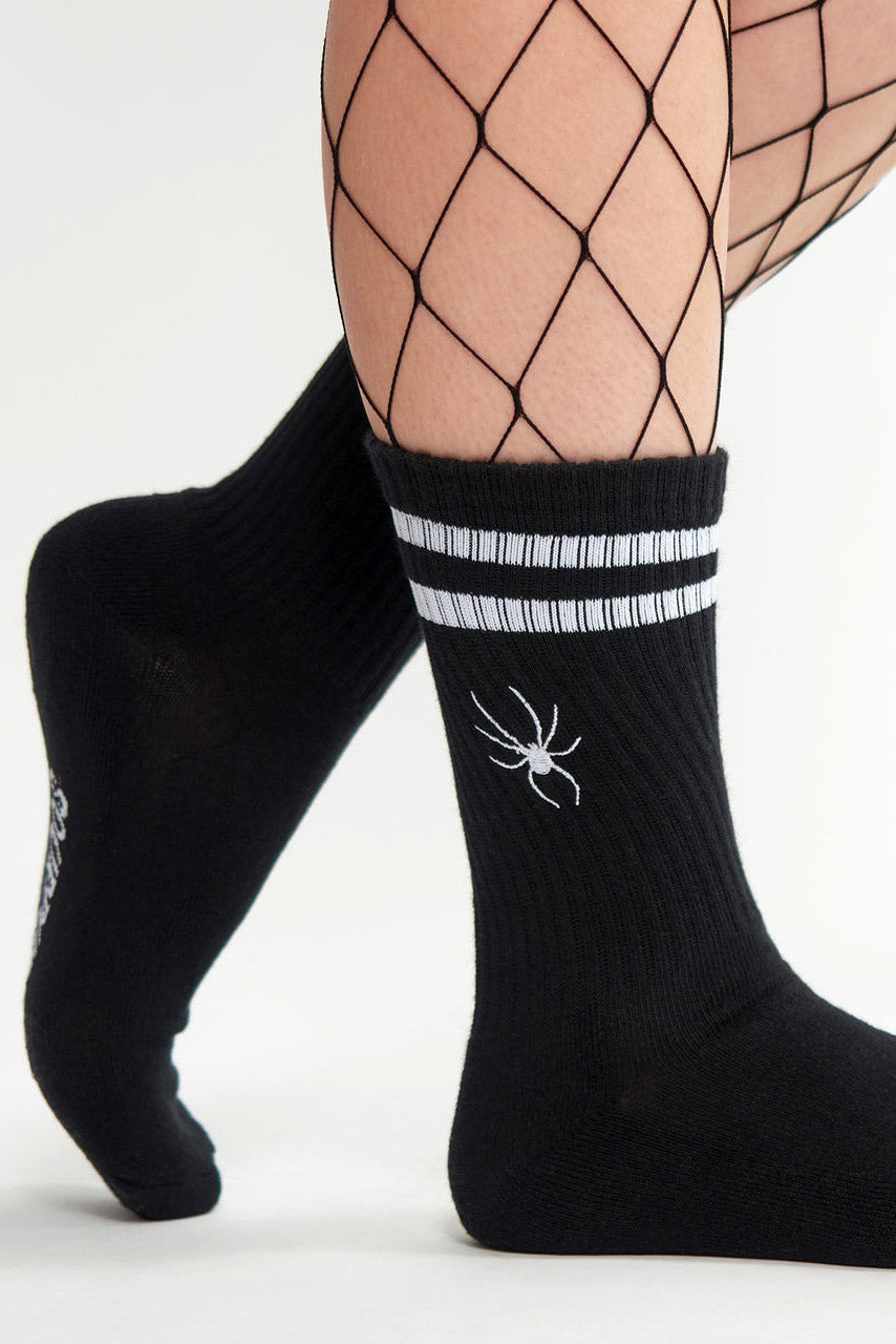 Spider Embroidered Athletic Socks [BLACK]