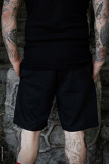 mens long black punk shorts