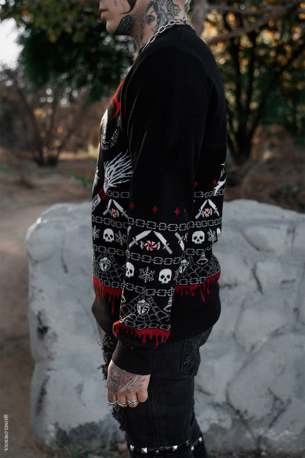 heavy metal knitted novelty krampus goth xmas sweater