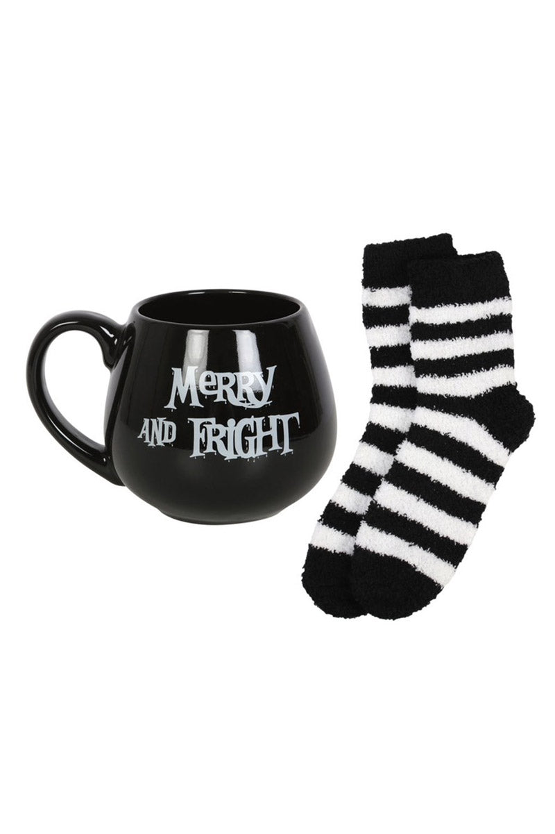 black and white striped emo socks with mug