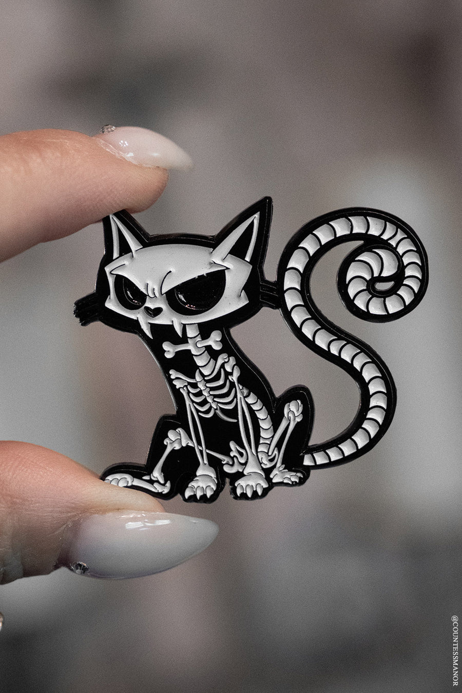 skeleton cat enamel pin