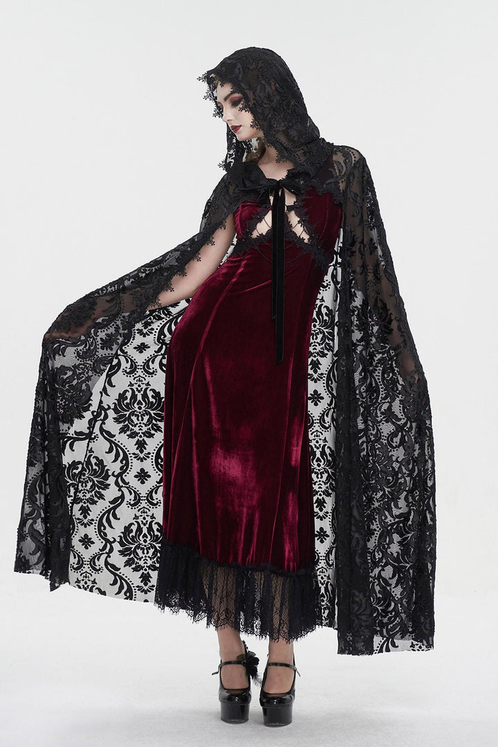 Enchanted Woods Flocked Cloak - womens outerwear - VampireFreaks - Devil Fashion