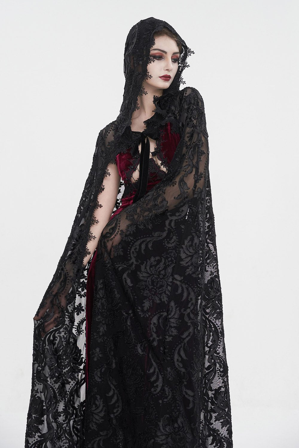 Enchanted Woods Flocked Cloak - womens outerwear - VampireFreaks - Devil Fashion