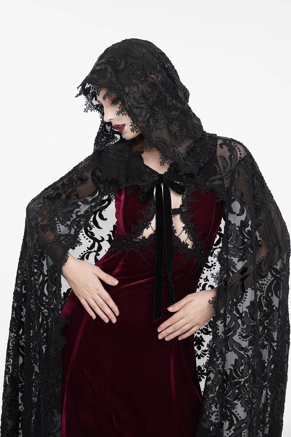 Enchanted Woods Flocked Cloak - womens outerwear - VampireFreaks - Devil Fashion