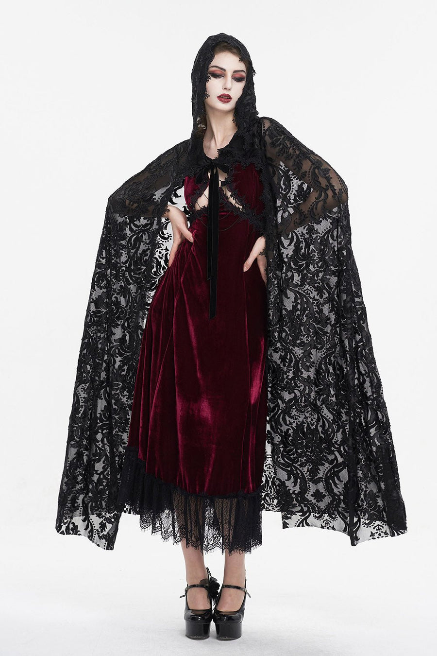 Enchanted Woods Flocked Cloak - womens outerwear - VampireFreaks - Devil Fashion