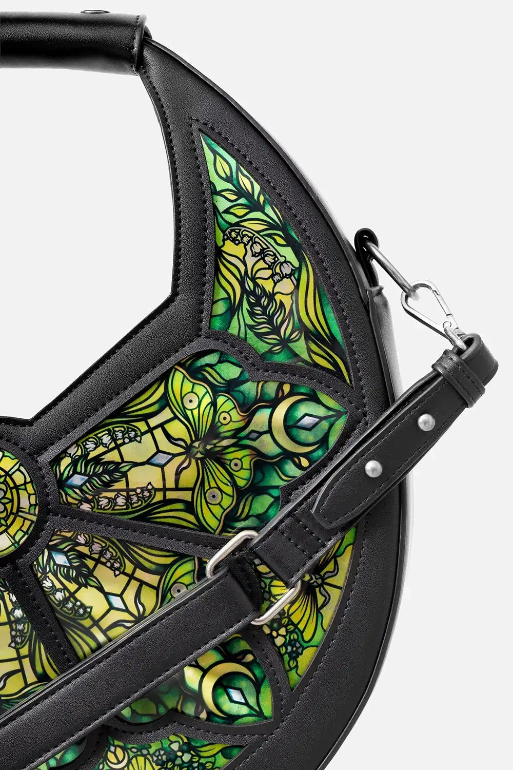 luna moth green crescent shoulder bag
