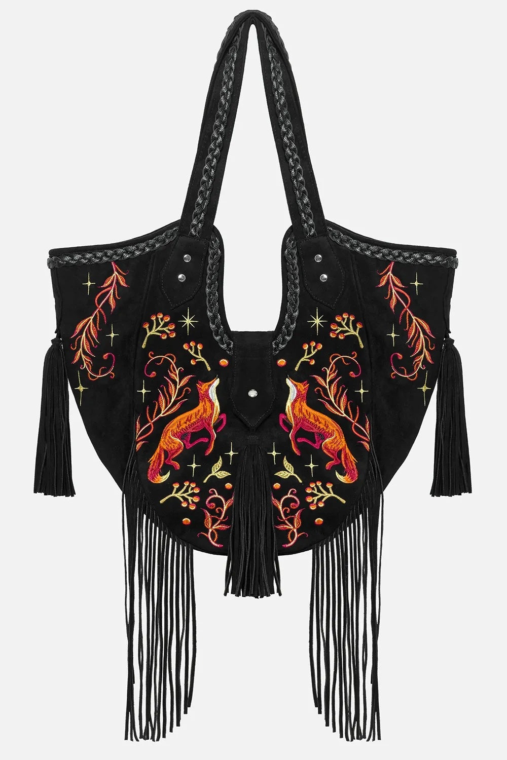 embroidered fox shoulder bag