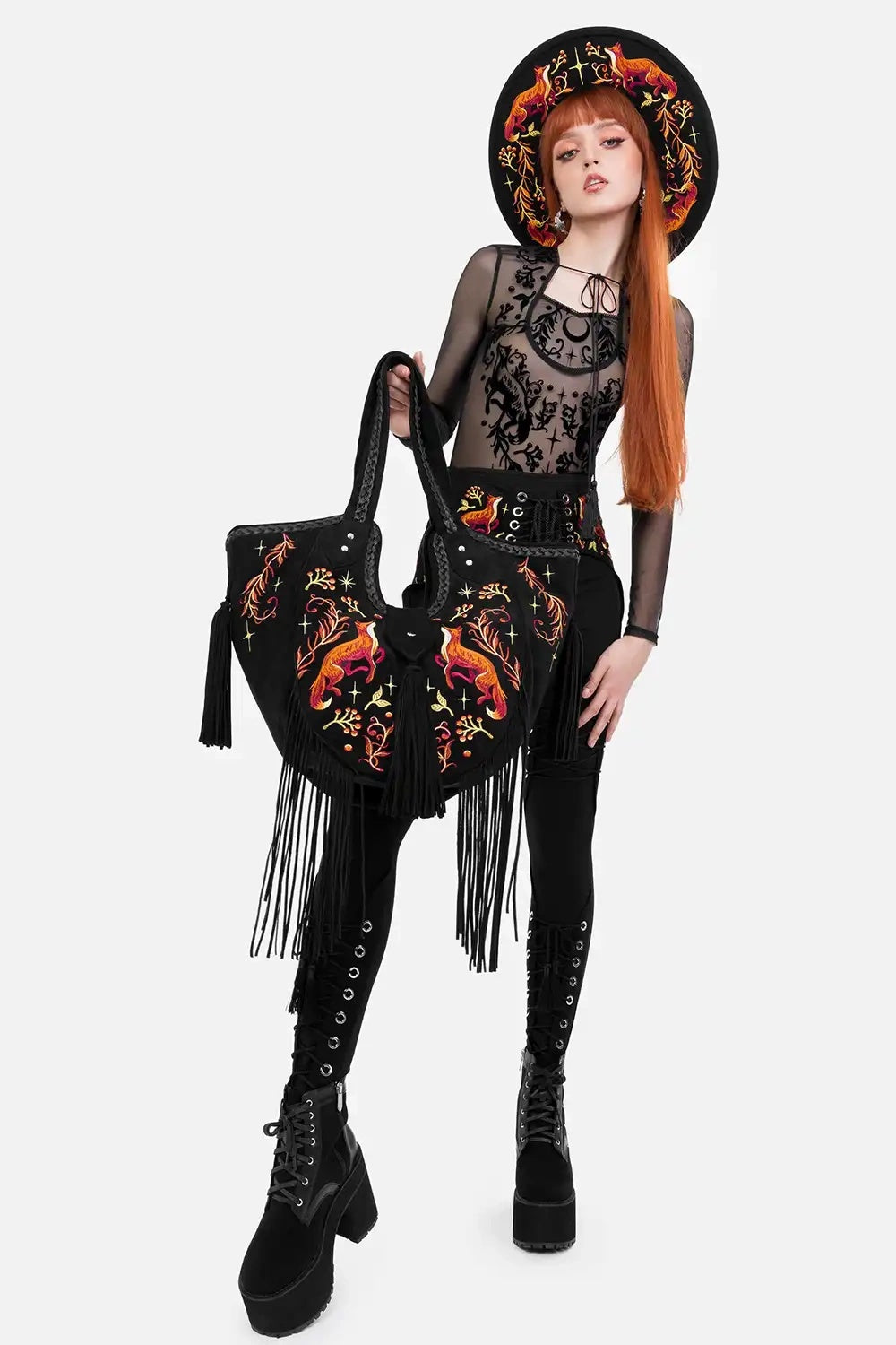 oversized embroidered fox shoulder bag