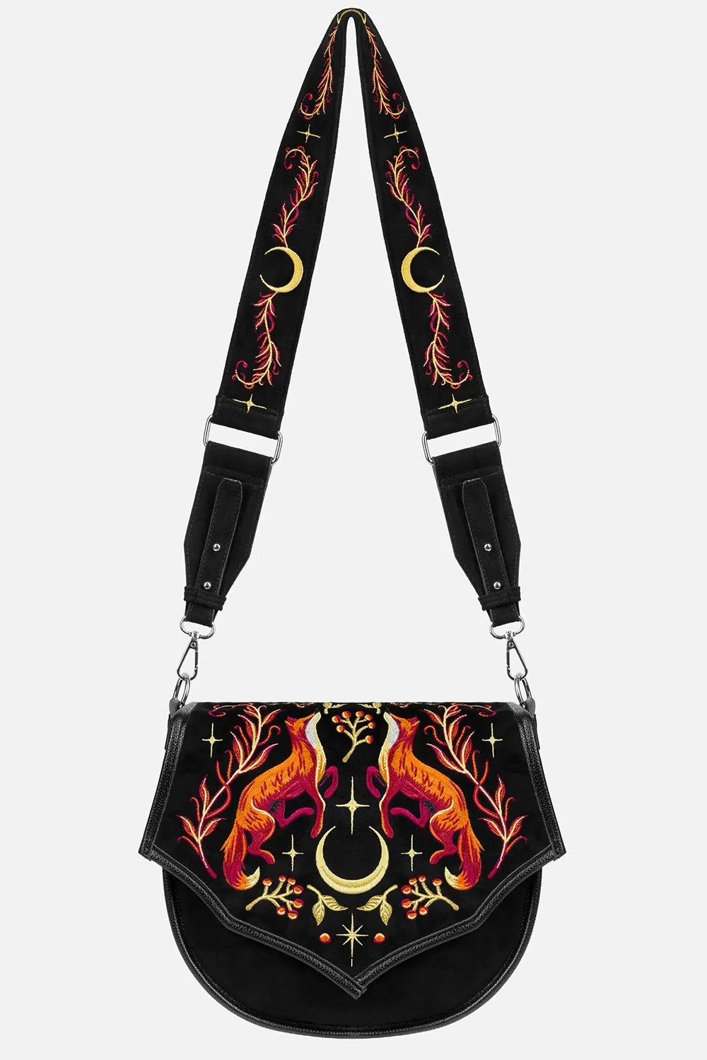 cottagecore embroidered crescent moon and fox purse