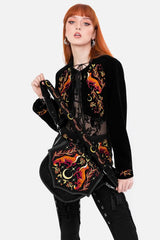 dark fantasy embroidered crescent moon and fox purse