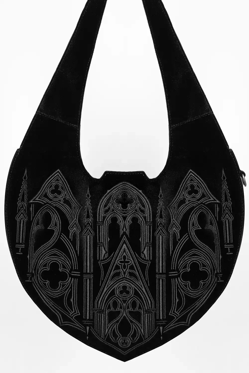 velour embroidered gothic cathedral shoulder bag