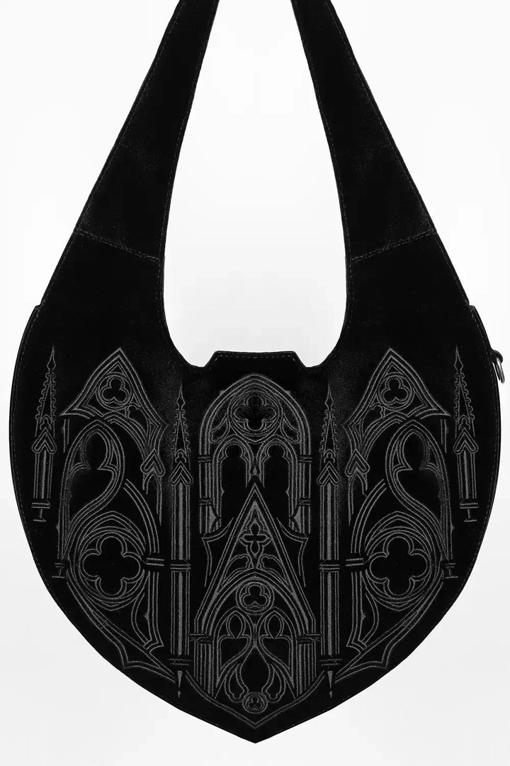 velour embroidered gothic cathedral shoulder bag