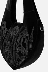 black romantic goth embroidered gothic cathedral shoulder bag