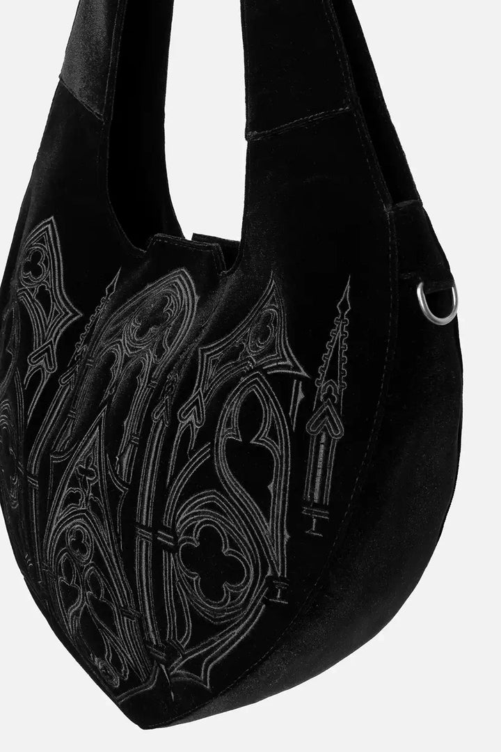 black romantic goth embroidered gothic cathedral shoulder bag