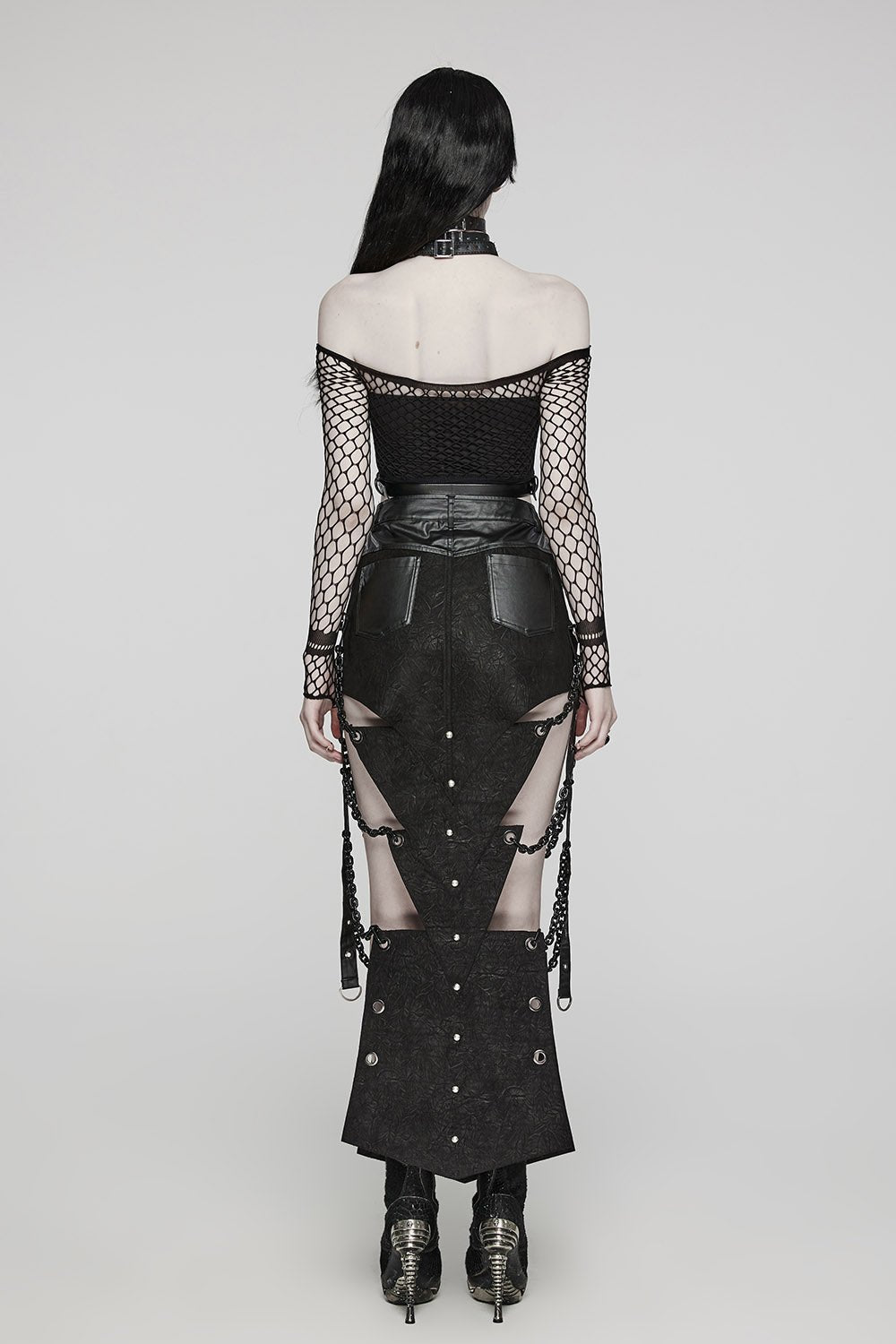 Executioner Eyelet Cutout Chain Skirt - skirts - VampireFreaks - Punk Rave