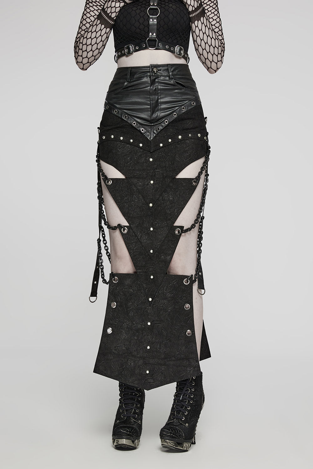 Executioner Eyelet Cutout Chain Skirt - skirts - VampireFreaks - Punk Rave