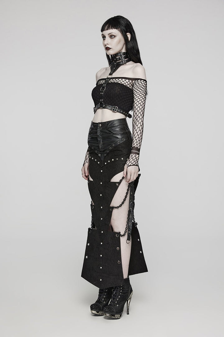 Executioner Eyelet Cutout Chain Skirt - skirts - VampireFreaks - Punk Rave