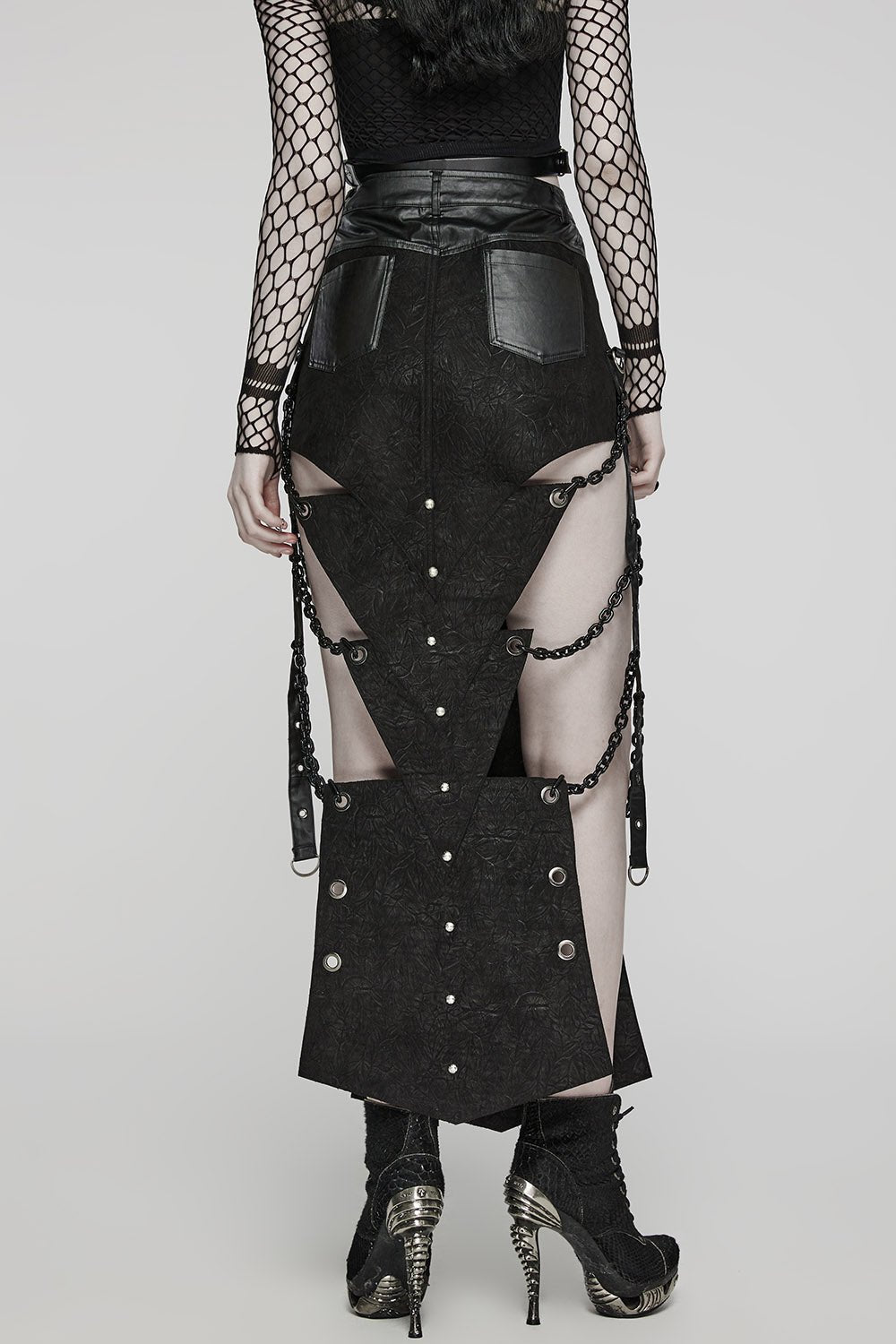 Executioner Eyelet Cutout Chain Skirt - skirts - VampireFreaks - Punk Rave