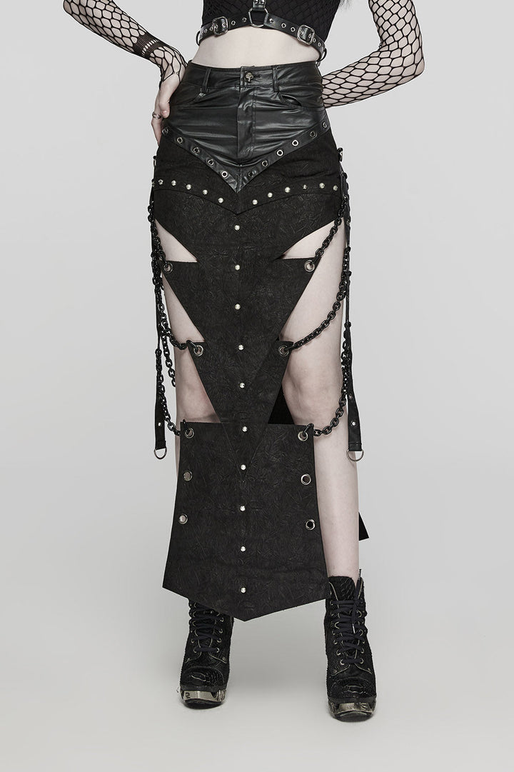 Executioner Eyelet Cutout Chain Skirt - skirts - VampireFreaks - Punk Rave