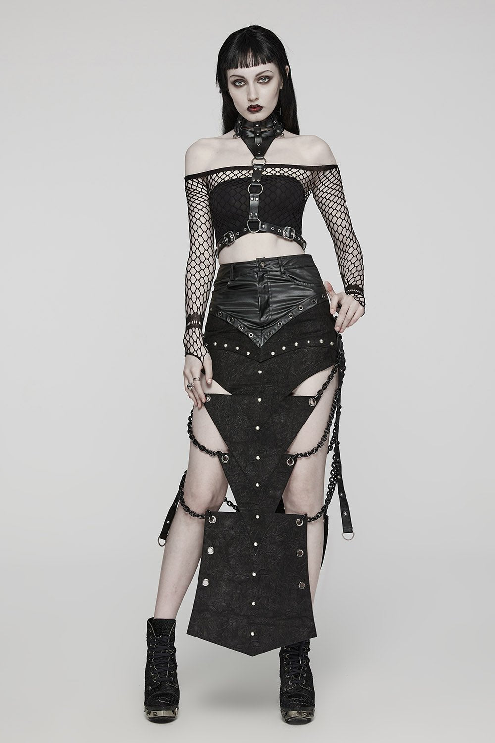 Executioner Eyelet Cutout Chain Skirt - skirts - VampireFreaks - Punk Rave