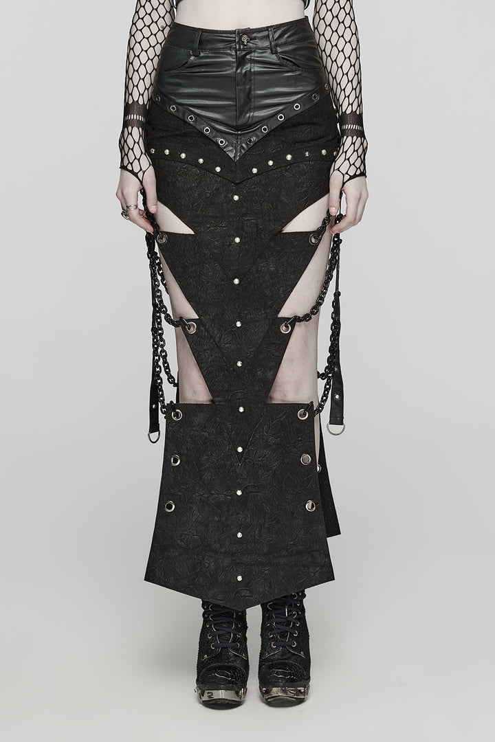 Executioner Eyelet Cutout Chain Skirt - skirts - VampireFreaks - Punk Rave