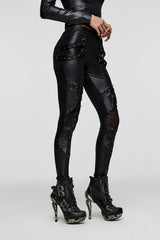 elastic waistband stretchy leather leggings