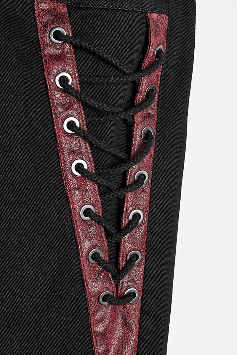 Black Lord Lace-Up Pants [BLACK/RED]