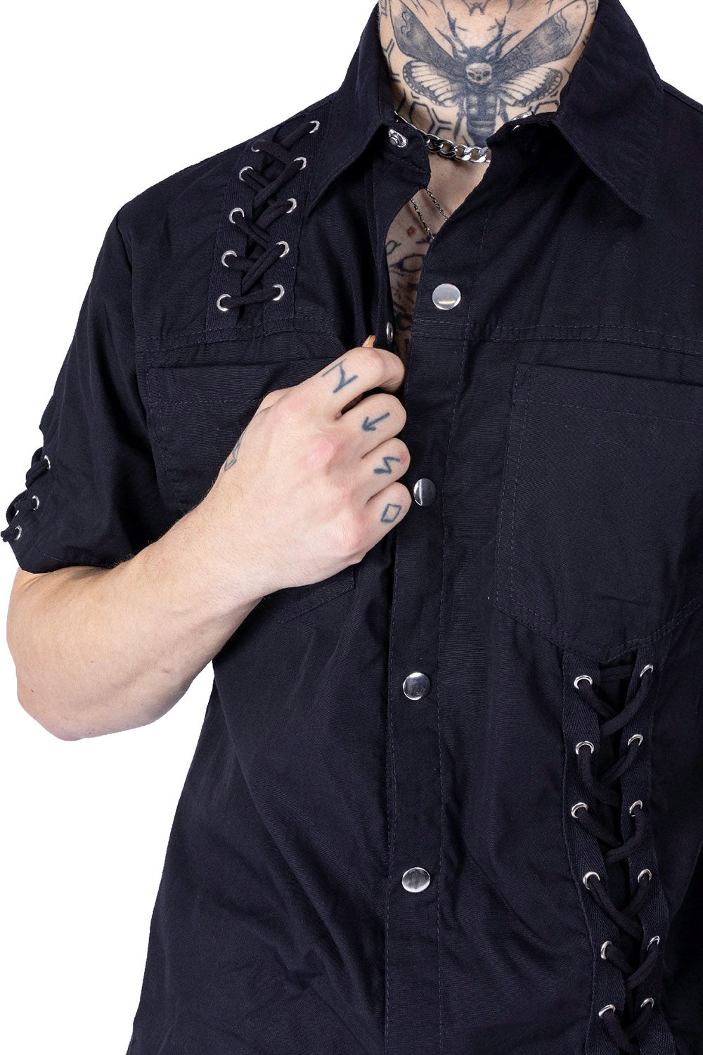 mens button-up punk laced eyelet shirt