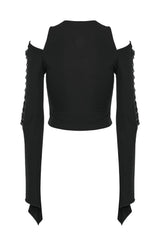 lace-up chest cold shoulder emo long sleeve top