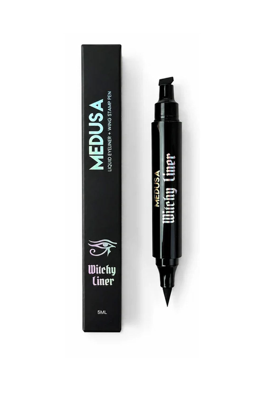Medusa’s Makeup Witchy Liner black liquid eyeliner pen with wing stamp for bold goth eye makeup