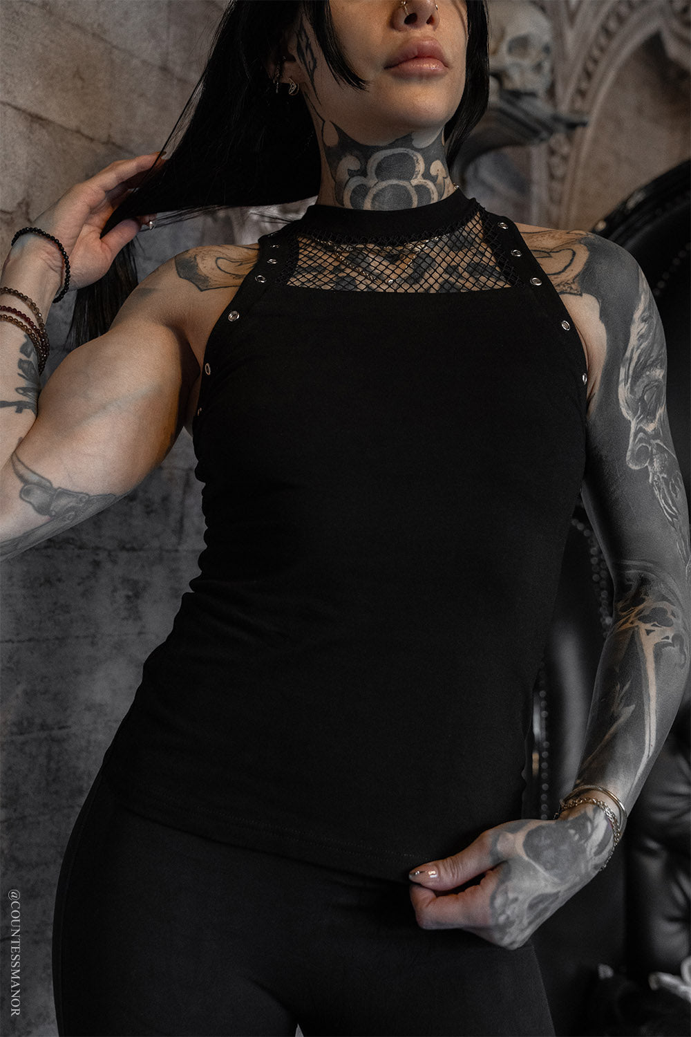womens sexy Gothic fishnet blacks sleeveless shirt 