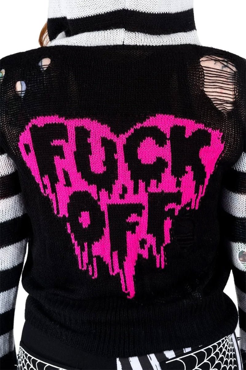 F Off Pink Heart Zip Up Cardigan Sweater - womens outerwear - VampireFreaks - Too Fast