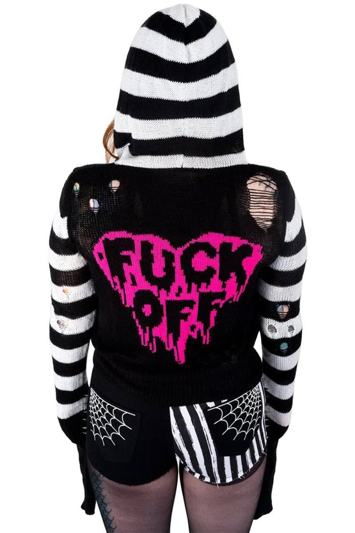 F Off Pink Heart Zip Up Cardigan Sweater - womens outerwear - VampireFreaks - Too Fast