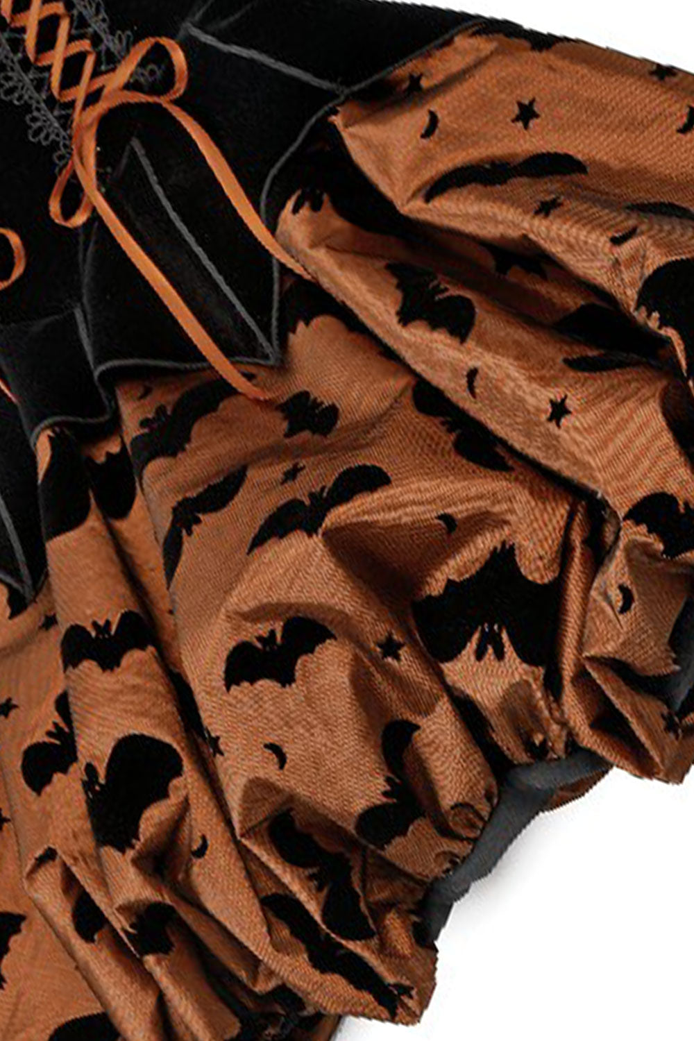 orange fabric with black bat pattern for halloween dress