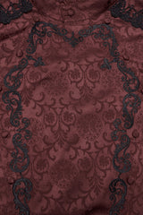 Punk Rave mens vintage top with lace trim, vintage ruffles, rich red jacquard fabric, embroidered details, and a flattering slim fit