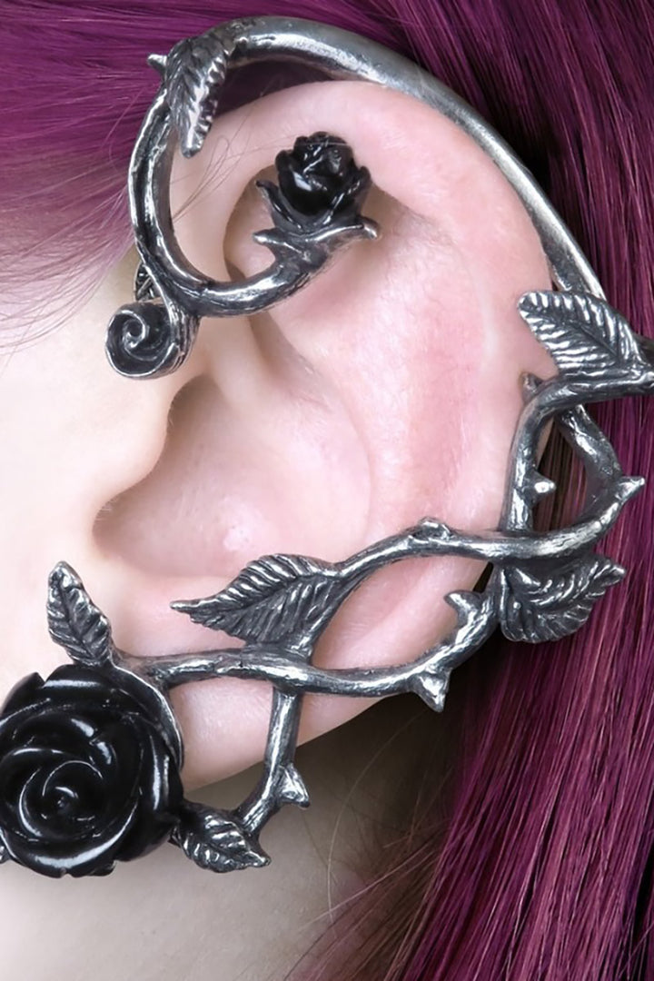 stainless steel and pewter gothic rose ear wrap earring