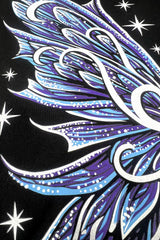 enchanting blue, purple, and white moth wings printed on the back of a sweatshirt by vampirefreaks