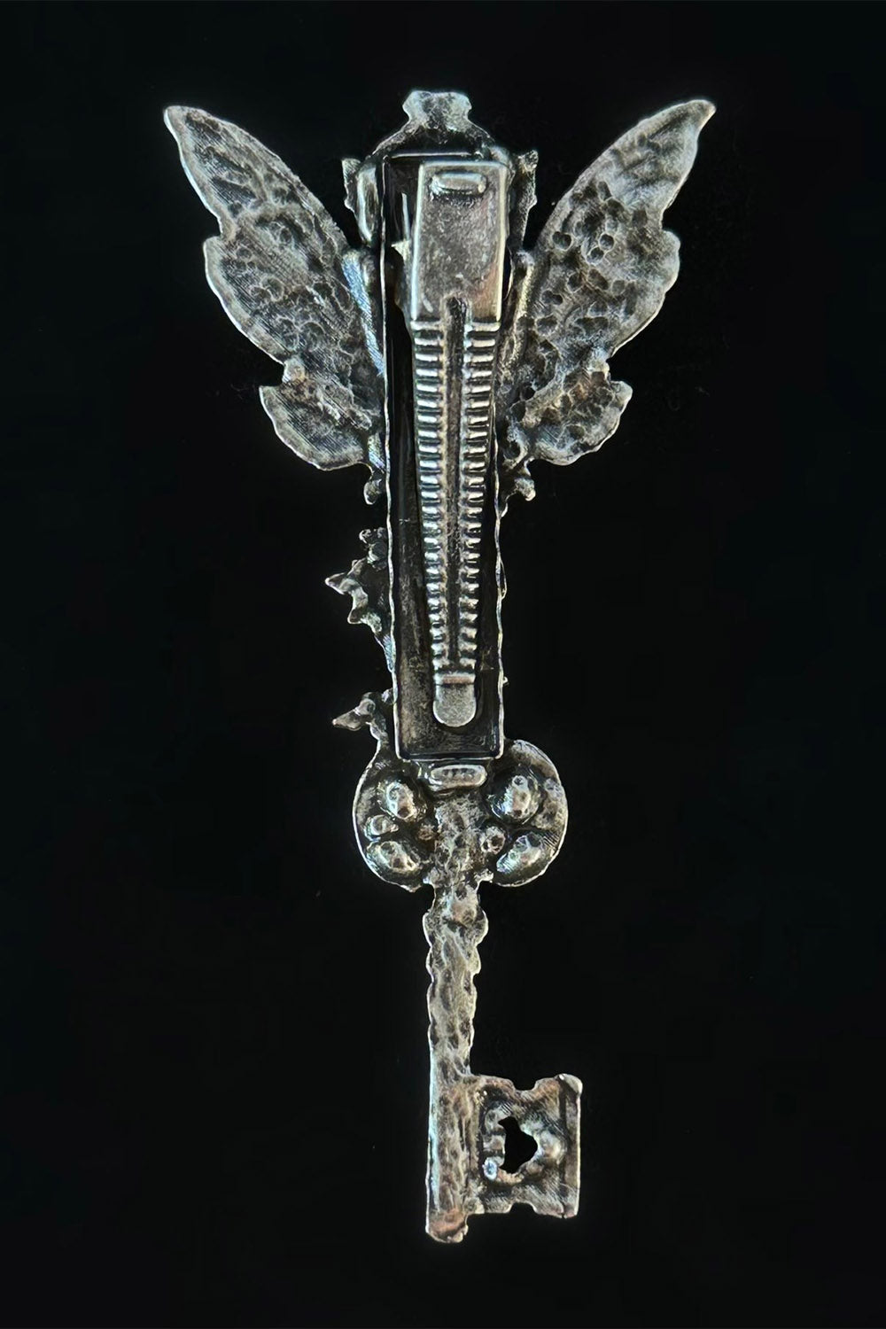 silver stainless steel and opalite stone dark fantasy key hair clip