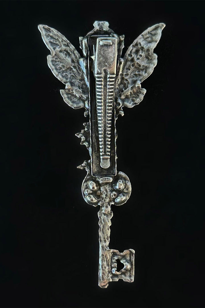silver stainless steel and opalite stone dark fantasy key hair clip
