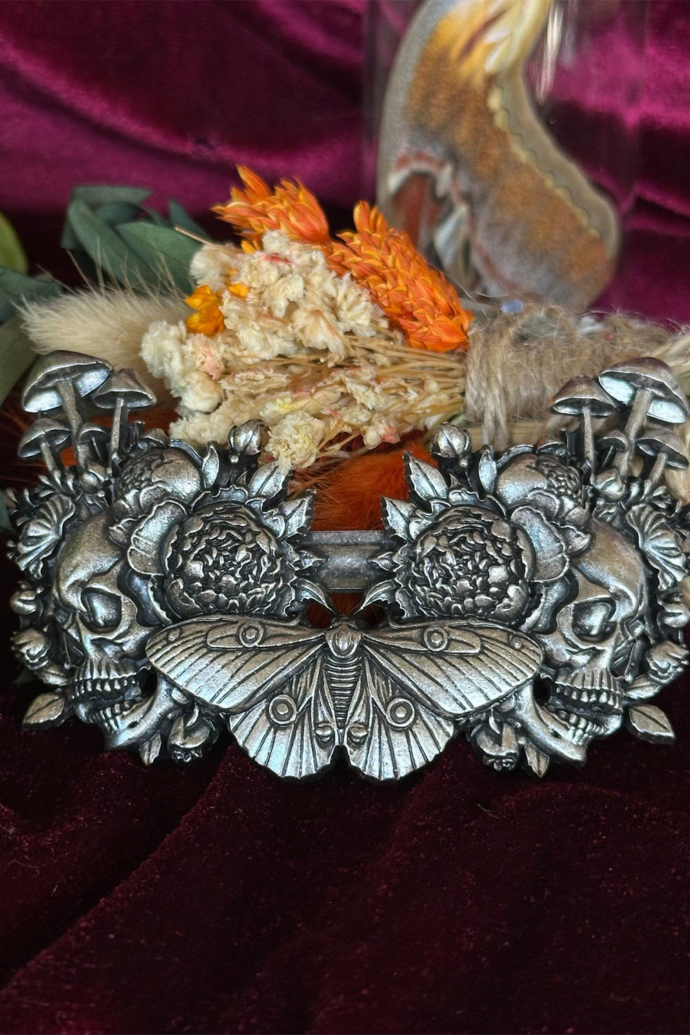 silver butterfly dark cottagecore hair clip barrette 