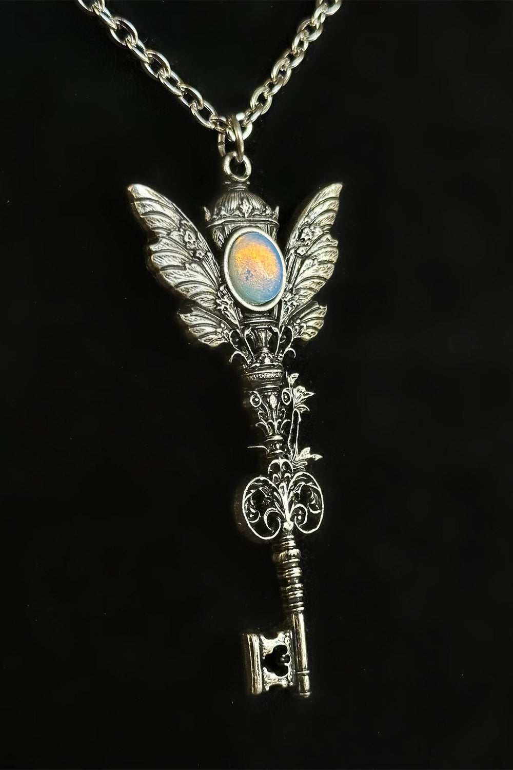 dark fantasy gothic key necklace with opalite stone 