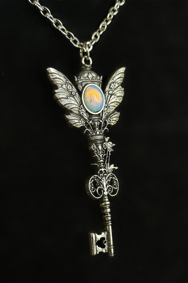 dark fantasy gothic key necklace with opalite stone 