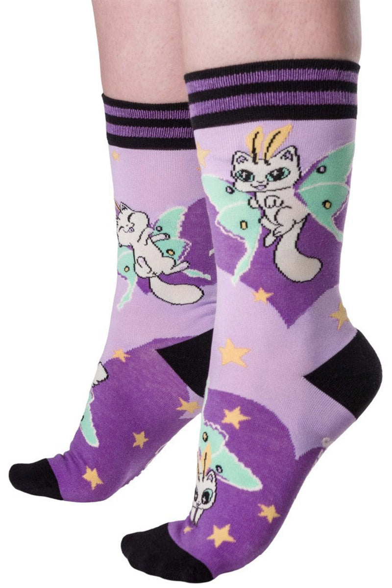 spooky cute pastel purple cat socks